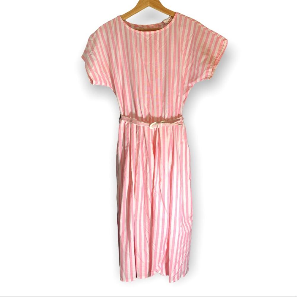 Oops California Vintage Belted Pink and White Striped Dress-5/6